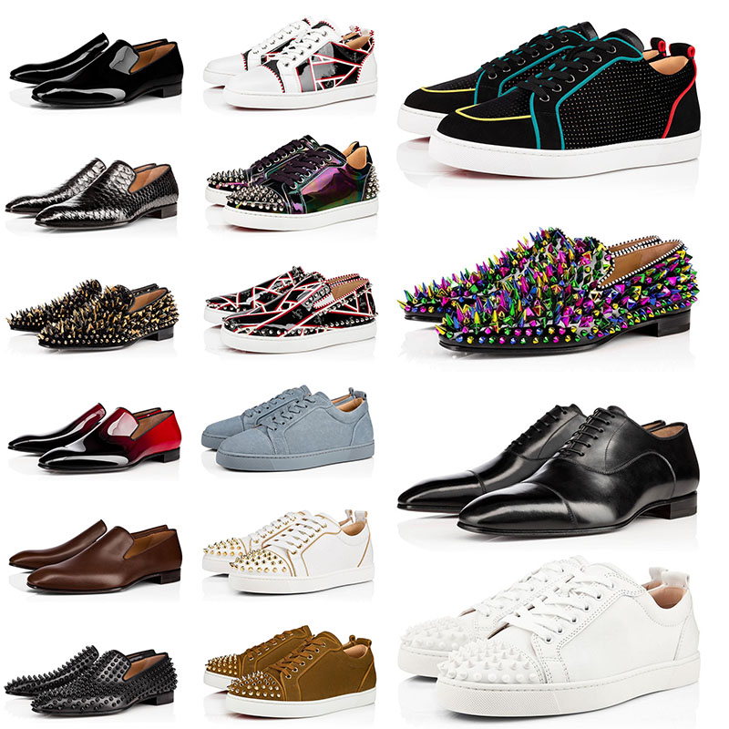 

Brand Mens Red Bottom Shoes Designers Low Flat Rivets Man Business Banquet Dress Shoe Luxurys Patent Suede Spikes Genuine Stylist Leather Sneakers, 1 (8) 39-47