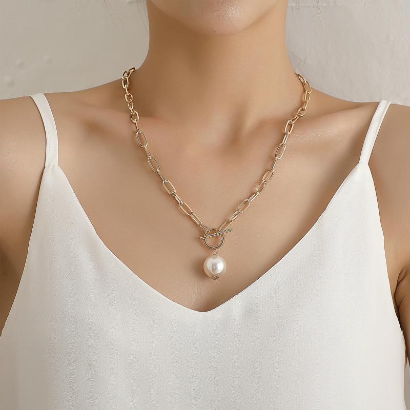 

Pendant Necklaces 2021 Baroque Pearl Choker Necklace For Women Wedding Punk Big Bead Lariat Gold Color Long Chain Fashion Jewelry