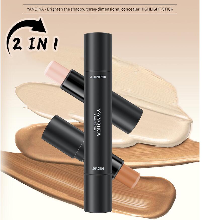 

YANQINA Brighten the Shadow three dimensional Highlighters Stick 2 in 1 Pro Dual Controbing concealer Sticker, Mixed color