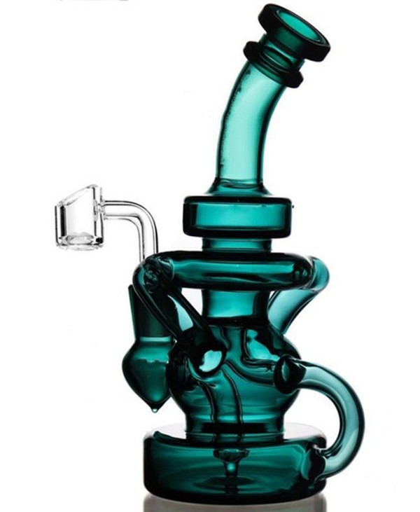 

7.8 inchs Pink Glass Bong Hookahs Recycler Oil Rigs Smoking Pipes Chicha Water Bongs Beaker Dab With 14mm banger