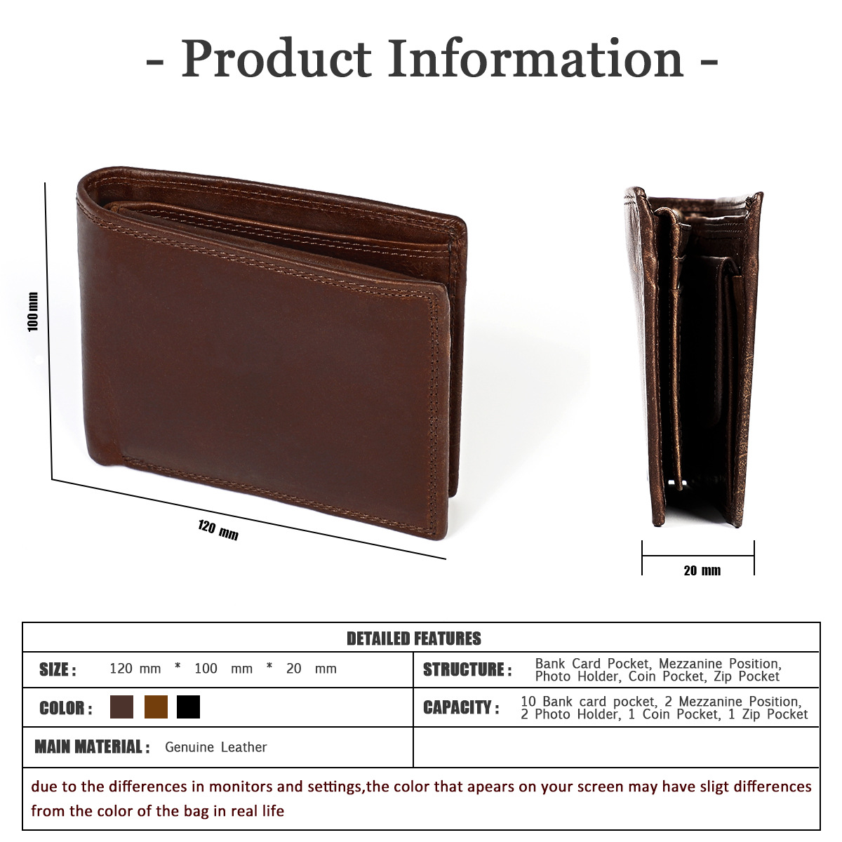 

Classic Men's Wallet Blocking Crazy Horse Genuine Leather Wallet Men Business Card Holder Man Wallet Bag Purse Male, Coffee