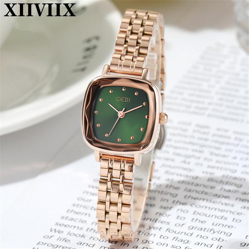 

Wristwatches XIIVIIX Women's Fashion Steel Band Watch 2021 Square Dial Watches Women Ladies Casual Waterproof Golden Quartz, White pan