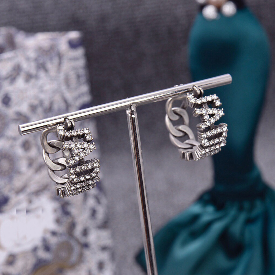 

Fashion Charm earrings J letter with stones silver color for women party wedding lovers gift jewelry engagement Bride, Golden