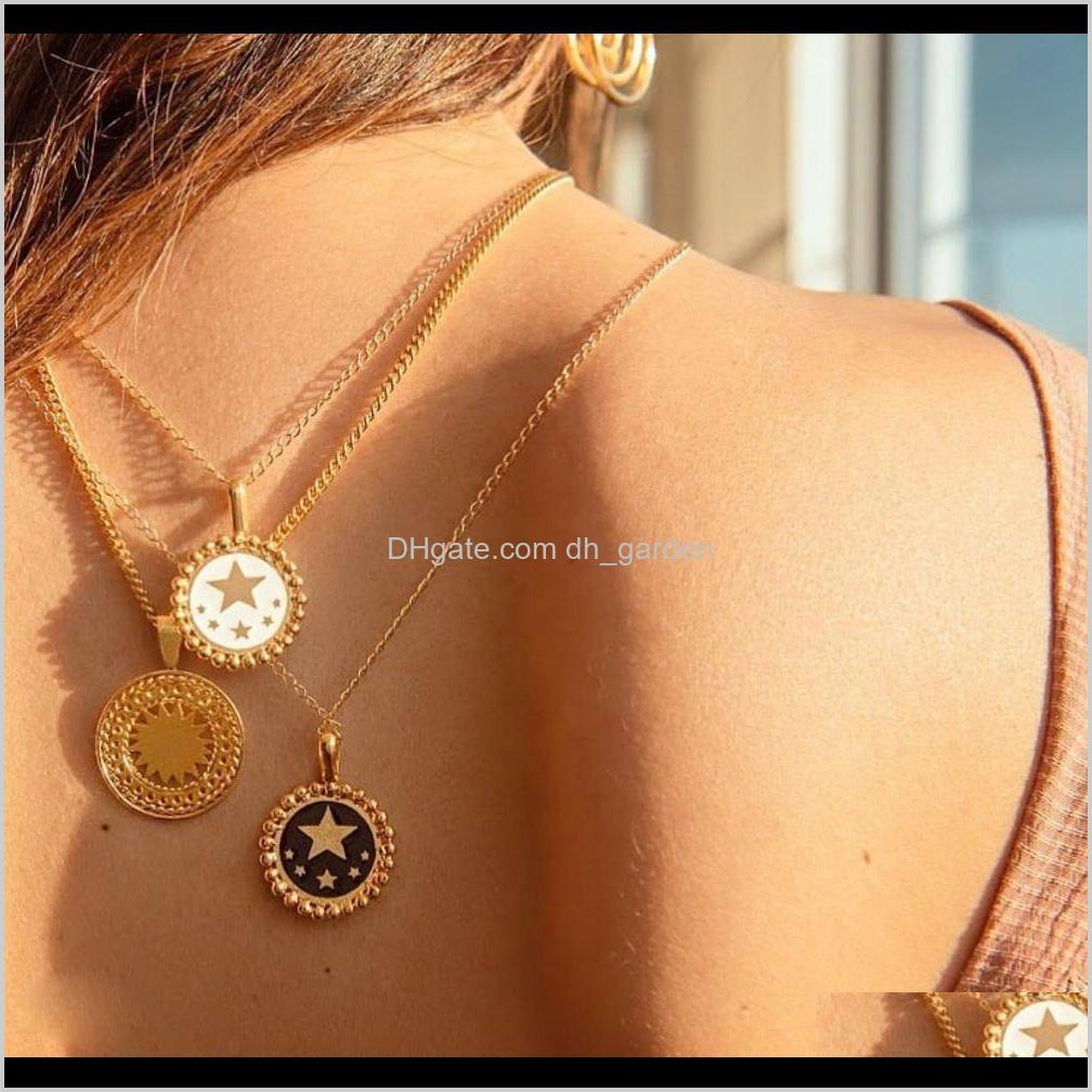 

& Pendants Red White Black Enamel Star Pattern Gold Coin Necklace For Women Ladies Heart Pendant Necklaces Jewelry Aessories Drop Delivery 2