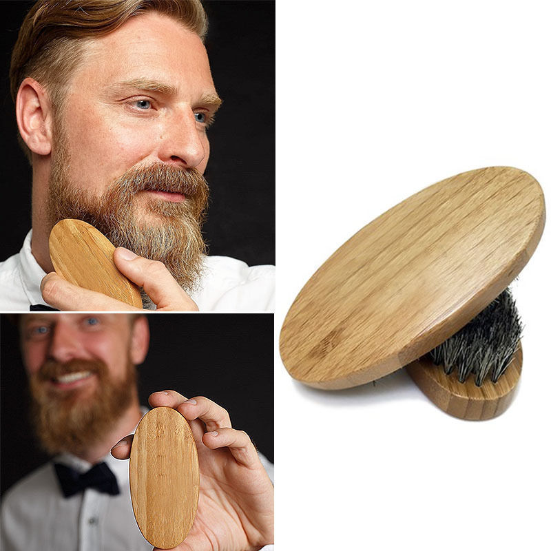 

Beard Brush for Men Professional Soft Boar Bristle Mustache Brush Military Hard Round Wood Handle Anti-static Peach Comb Hairdressing Tool yy28