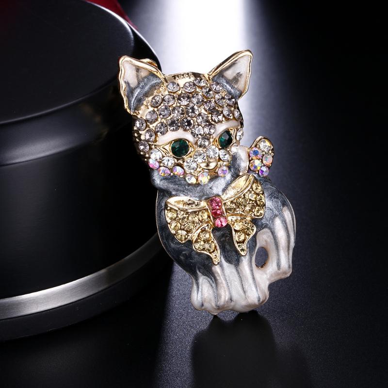 

Pins, Brooches Vintage Cute Elegant Animal Cat Sweater Accessories Women Crystal-Rhinestone Black Pet Cats Pin Brooch Party Gift