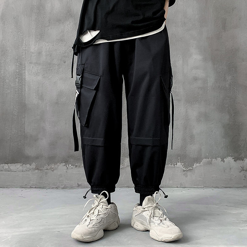 

2021 New Men's Cargo Joggers Comfortable Casual Drawstring for Men Streetwear Loose Man Trouser Trendy Tie Feet Pants Fashion Ykzm, Brick red