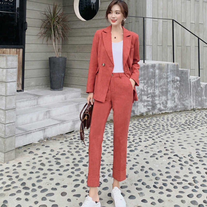 

Professional Women' Suit Two-piece Office Pants Suits Autumn and Winter Temperament Long-sleeved Ladies Jacket Fashion Trousers 210527, Blazer pants b