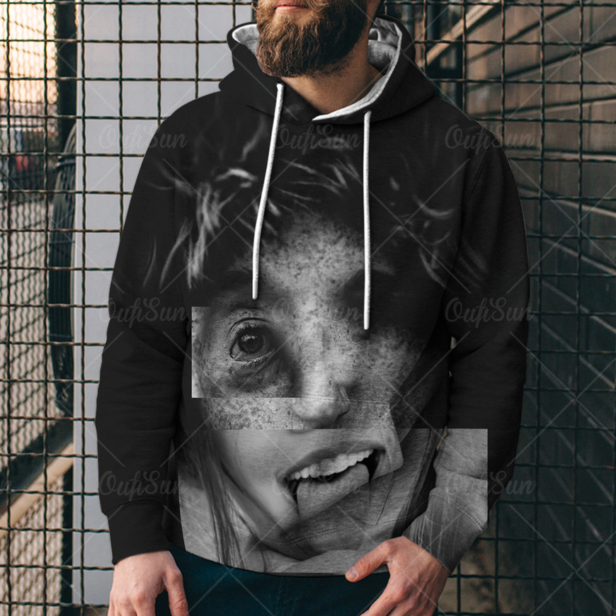 

men's printed loose hooded 3d digital horror printed sweaters discount 7hsi, Black