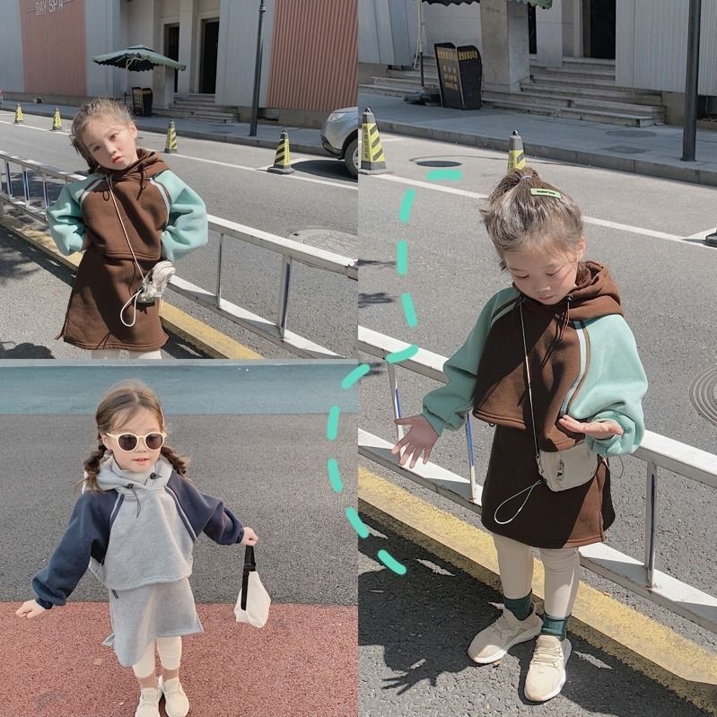 

Boutique 2020 autumn and winter Korean edition girls hooded long sleeve hoodie tank skirt baby plus plush thickening sport two-piece set, White