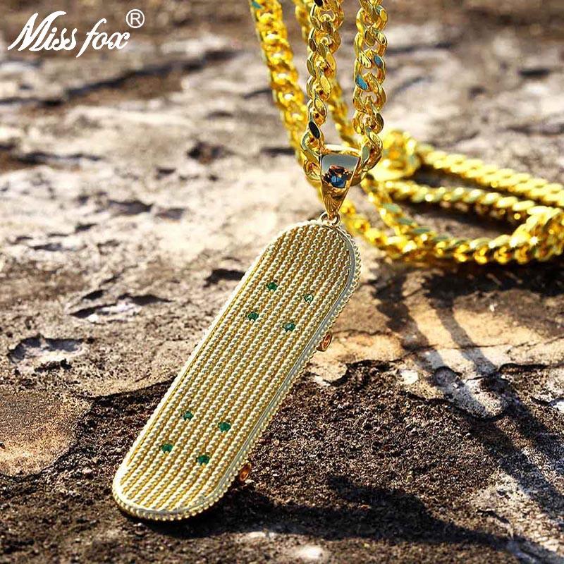 

Pendant Necklaces MISSFOX Hip Hop Skateboard Necklace European American Rap Rock Bling Cubic Zirconia Fashion, Silver