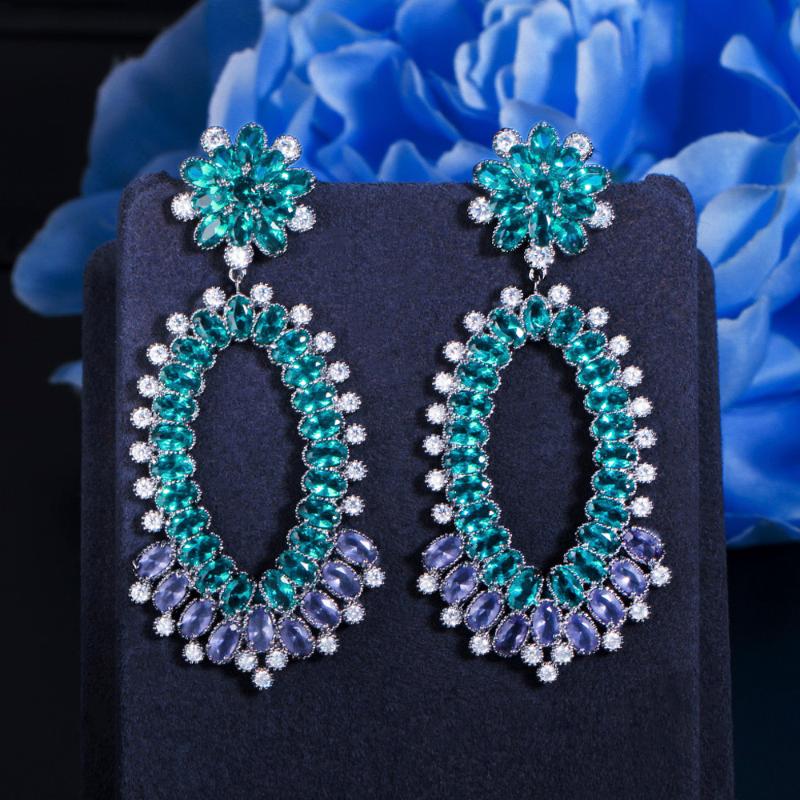 

Dangle & Chandelier ThreeGraces Exaggerated Light Blue Cubic Zirconia Crystal Big Long Drop Earrings For Women Wedding Party Jewelry ER628, Silver
