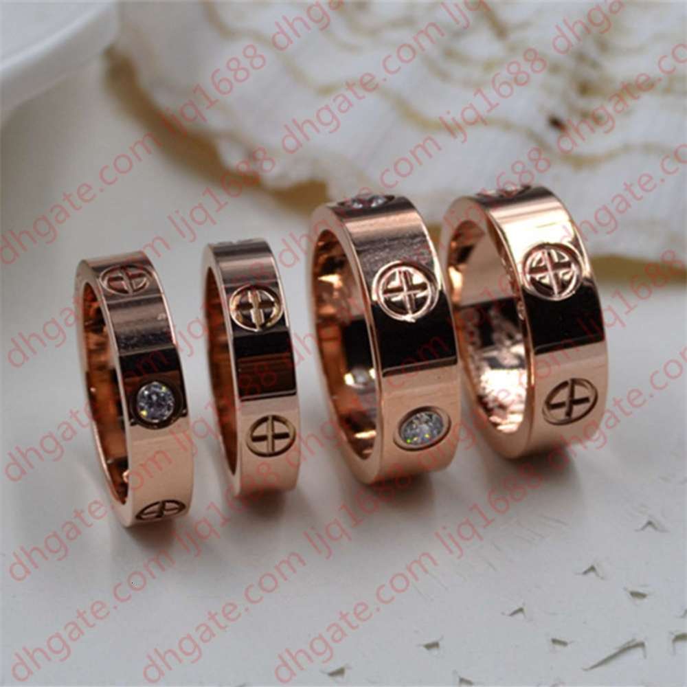 

European and American fashion LOVE zircon ring couple models screw titanium steel ring couple rose gold women's ring, Silver