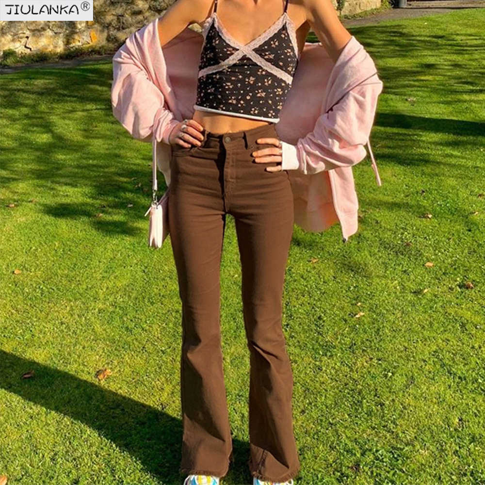 

Women's stretch Flared brown jeans woman high waist black Jeans brown Pants undefined Women's pants Jean women clothing trousers 210616, Flared khaki pants