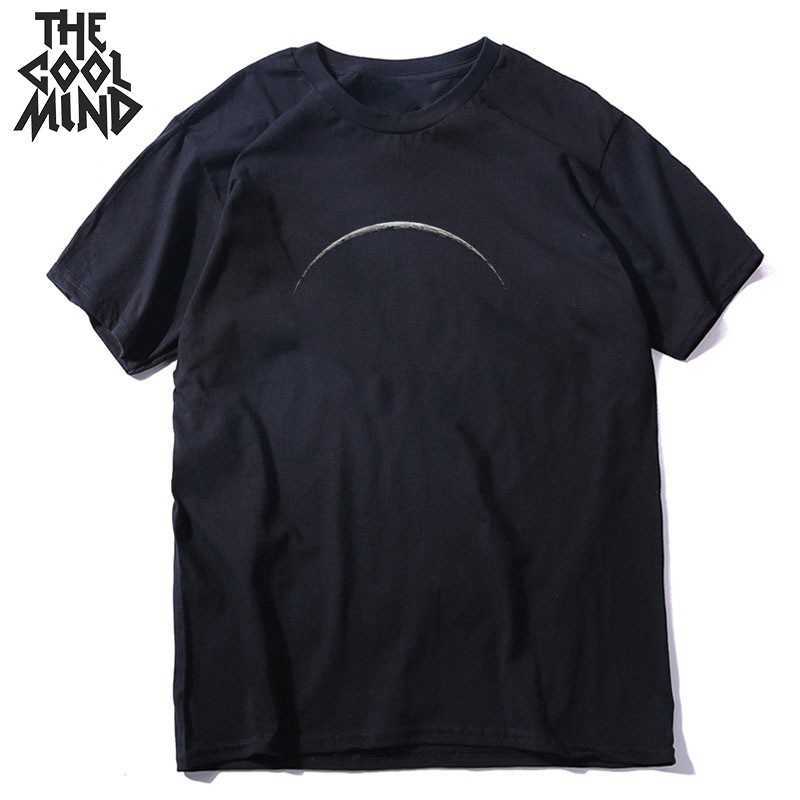 

COOLMIND 100% cotton moon print men T shirt casual summer short sleeve tshirt loose t-shirt male tee shirts mo0154 210629, Mo0120cm-blk