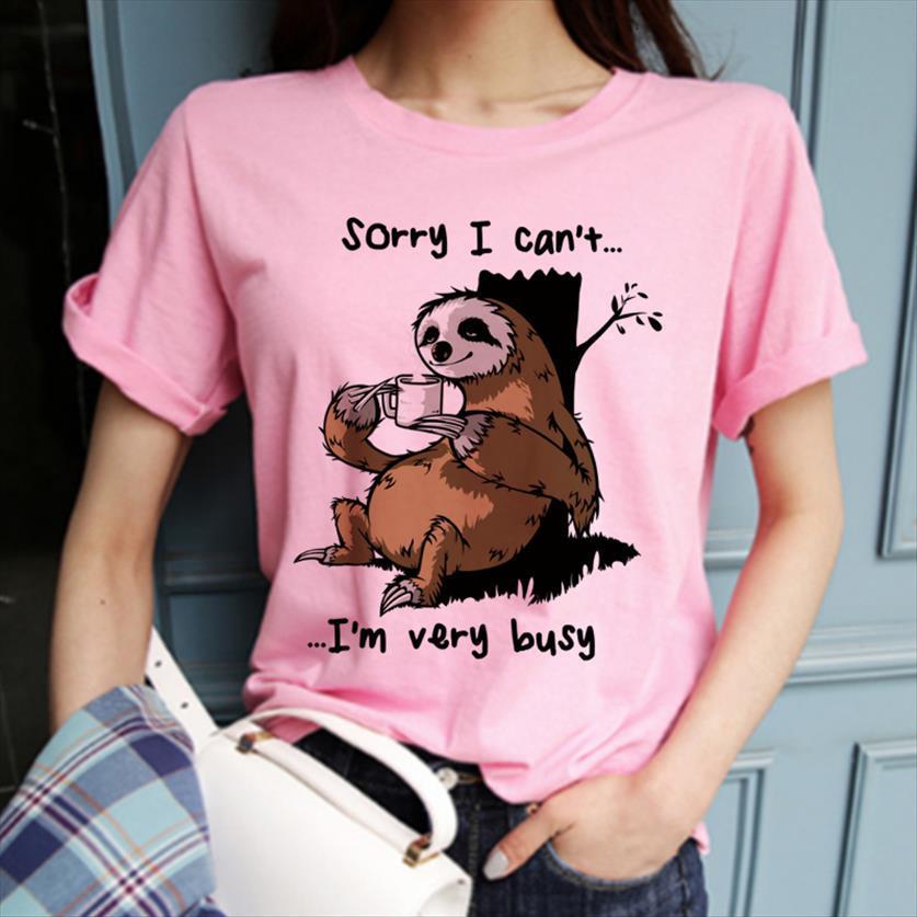 

harajuku cartoon kawaii funny women t shirts spoof sloth print summer casual pink vintage korean clothes, White