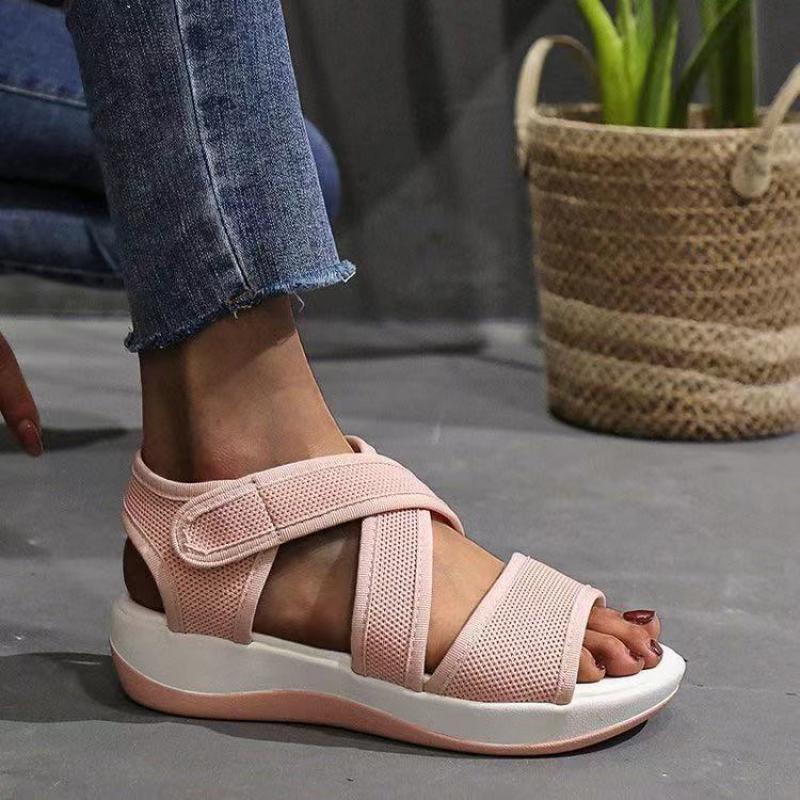 

Sandals 2021 Summer Women Fashion Mesh Cross Tied Female Casual Shoes Solid Color Outdoor Leisure Hook Loop Lady, Black
