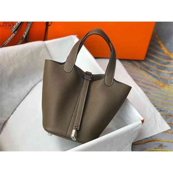 

Bag Women' Vegetable Baket Bag Picotin Lock t. Emmahiran 18 Elephant Grey Milkhake White Leather Hand Bag Birkins Have Logo, Elephant grey 18cm small
