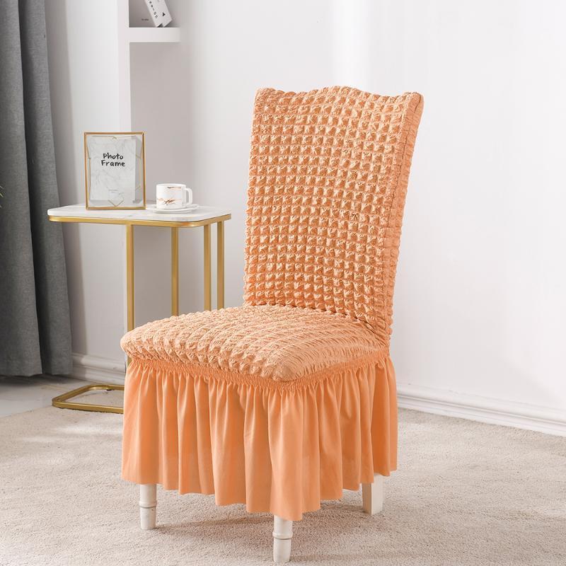 

Dining Skirt Seersucker Spandex Seat Chair Cover,For Home Wedding El Banquet,14 Colors,Suitable For High Back Covers