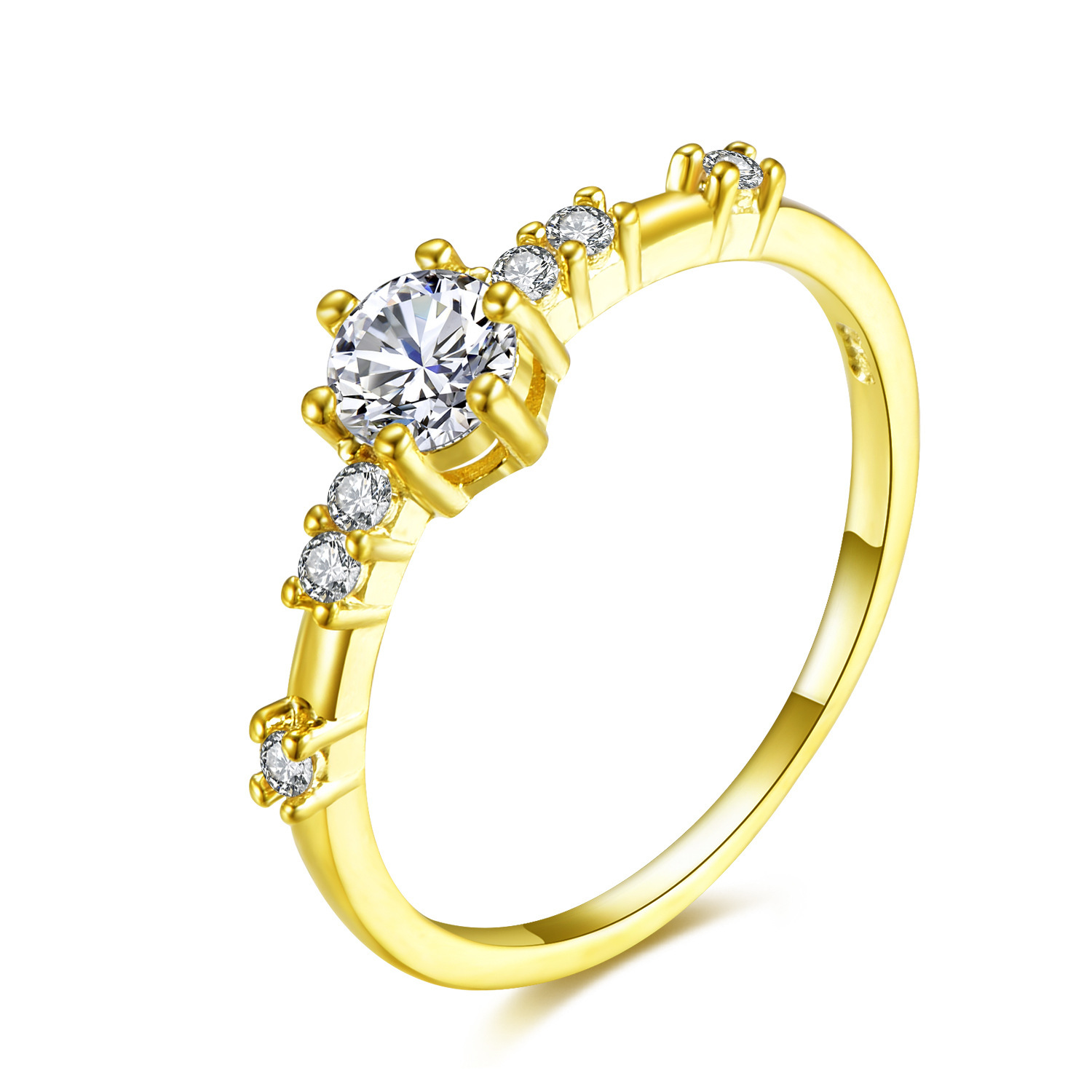 

14K Gold Silver Ring Women Fashion Band Rings 7 Crystals Wholesale
