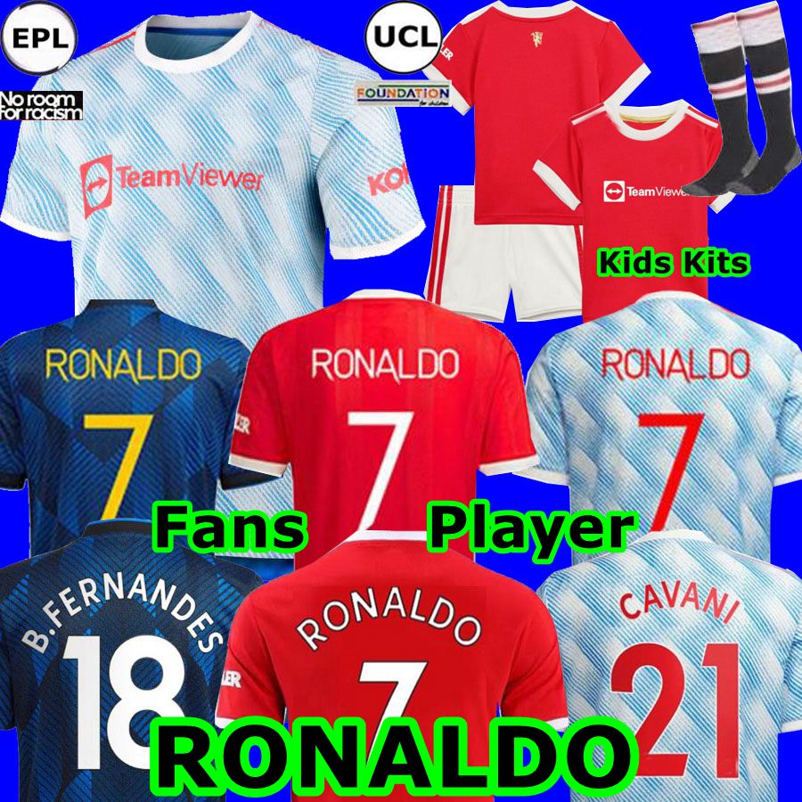 

RONALDO 7 21 22 SANCHO Manchester MAN Retro UTD soccer jersey UNITED Fans Player R.VARANE BRUNO FERNANDES CAVANI 21 POGBA RASHFORD football shirt 2021 2022 men kids kit, 21/22 third man+patch