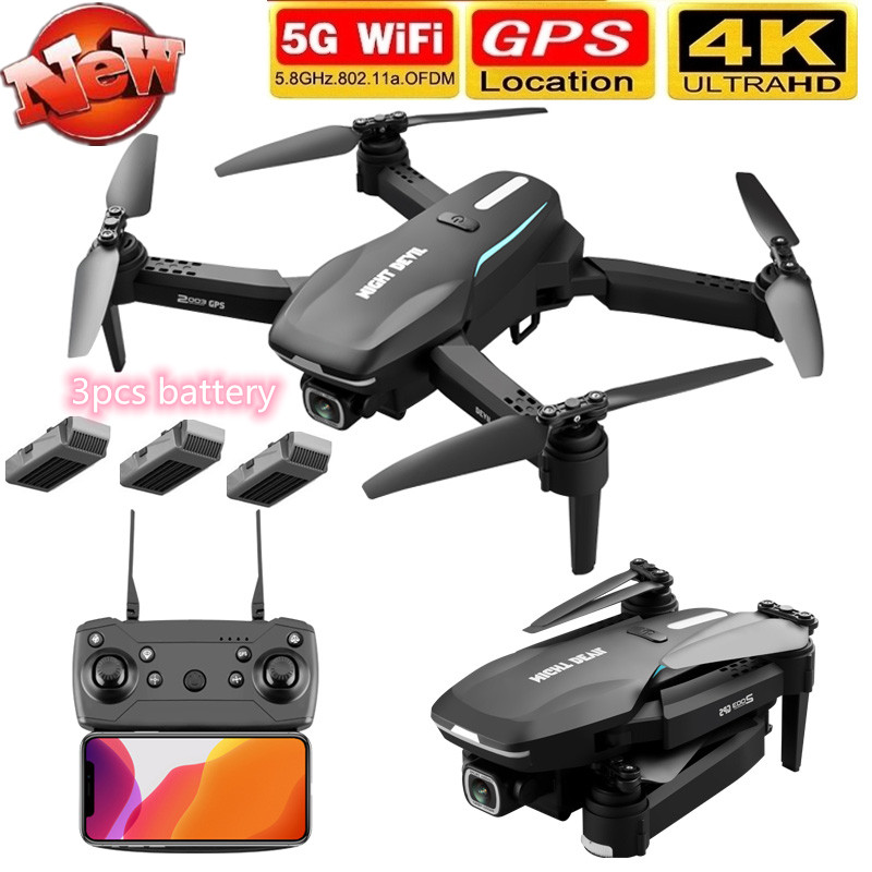 

5G 4K GPS Drone ESC Dual Camera Optical Flow GPS Postion Quadcopter With 3PCS Battery 500M Distance Anti-shake Shot Smart Follow, Grey with 1battery