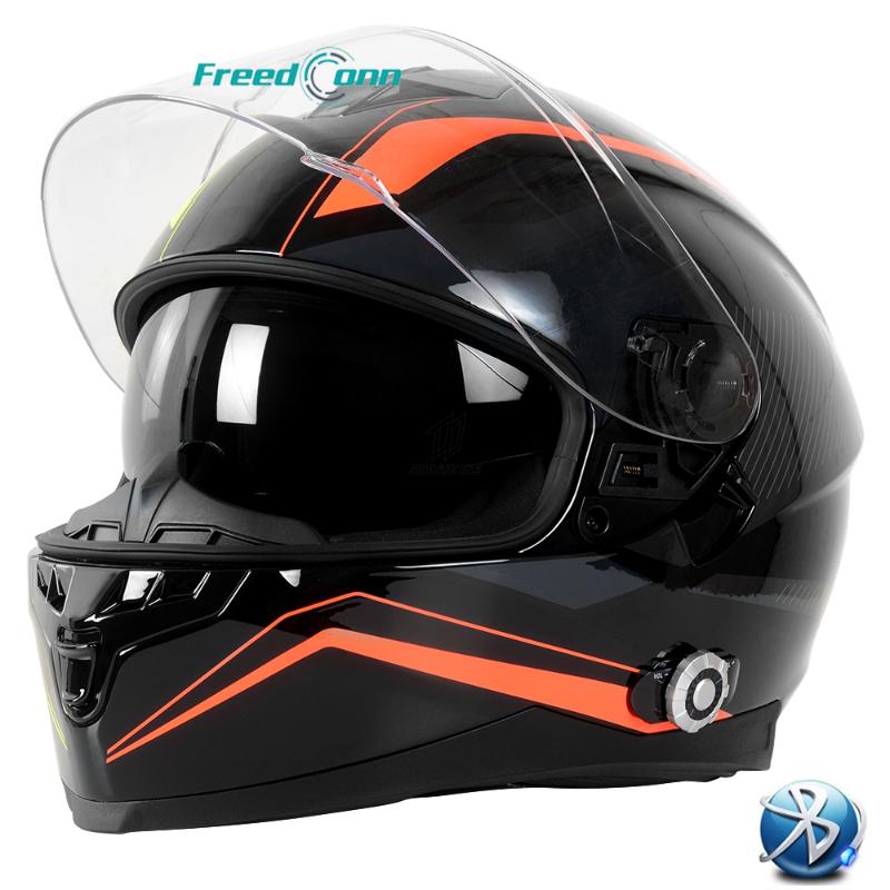 

Motorcycle Helmets Freedconn BM22 DOT Full Face Blutooth Helmet Wireless 6 Riders 1000M Group Intercom Support FM Radio, White-black