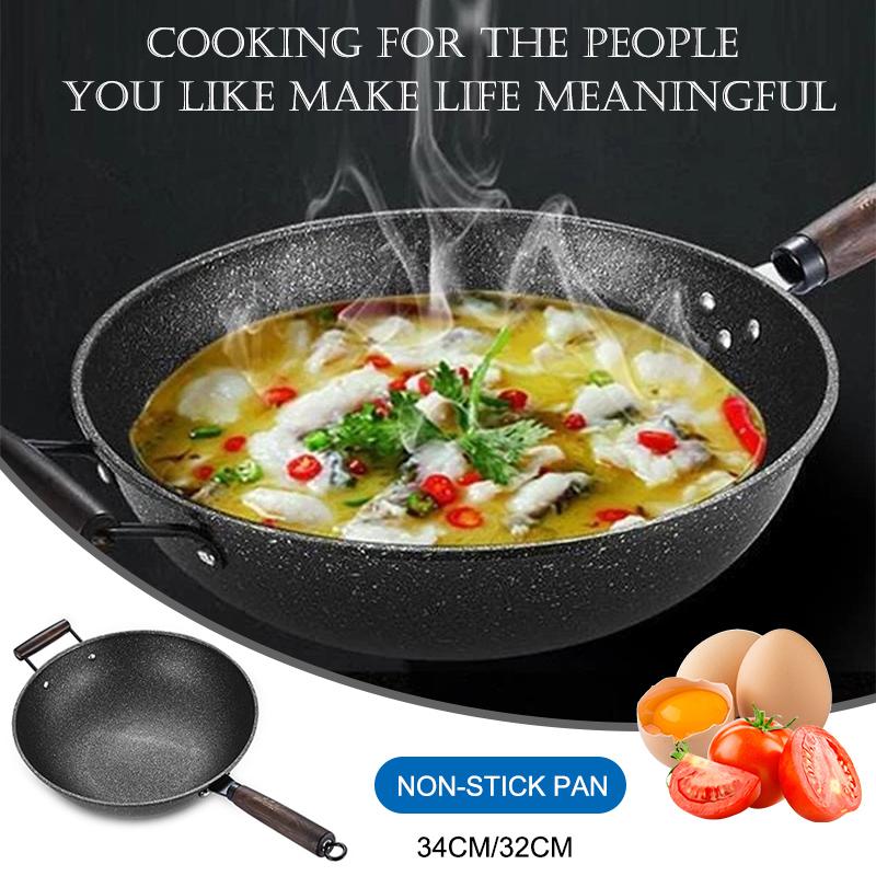 

Nonstick Frying Pan Metal Fry With Wooden Handle Kitchen Utensil Cookware FAS6 Pans