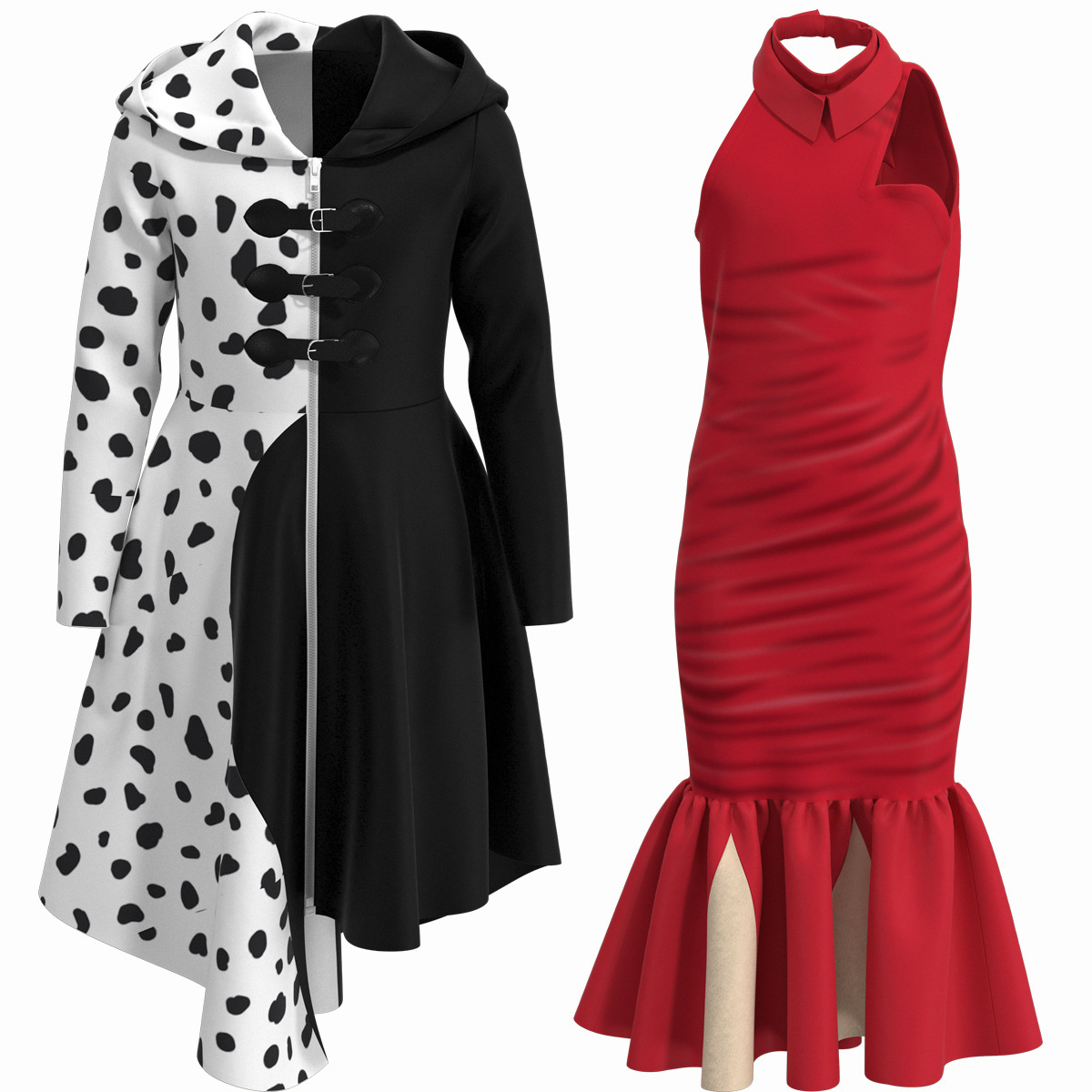 

Cosplay Cruella de Vil 101 loyal dog black and white witch cos performance costume, Blue