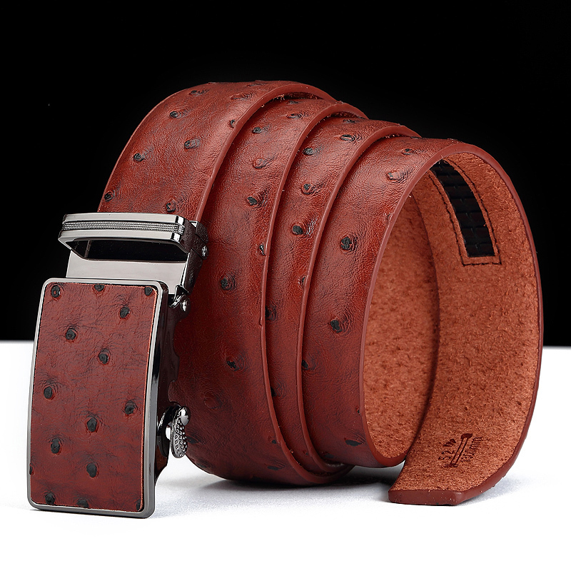 

2021 New Product Brand Luxury Automatic Buckle Cowhide Yellow Belt Leather Belts for Men Ostrich Grain Pattern Hot Sale Jget, Black