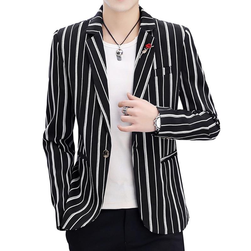 

Men's Suits & Blazers .Y.FANTASY 2021 White Blazer Men Striped Slim Fit Suit Jacket Male Fashion Casual Man Black Leisure Su, As shown