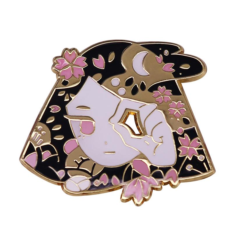 

Pins, Brooches Pink Floral Cherry Blossom Sakura Girl Enamel Pin, Gray