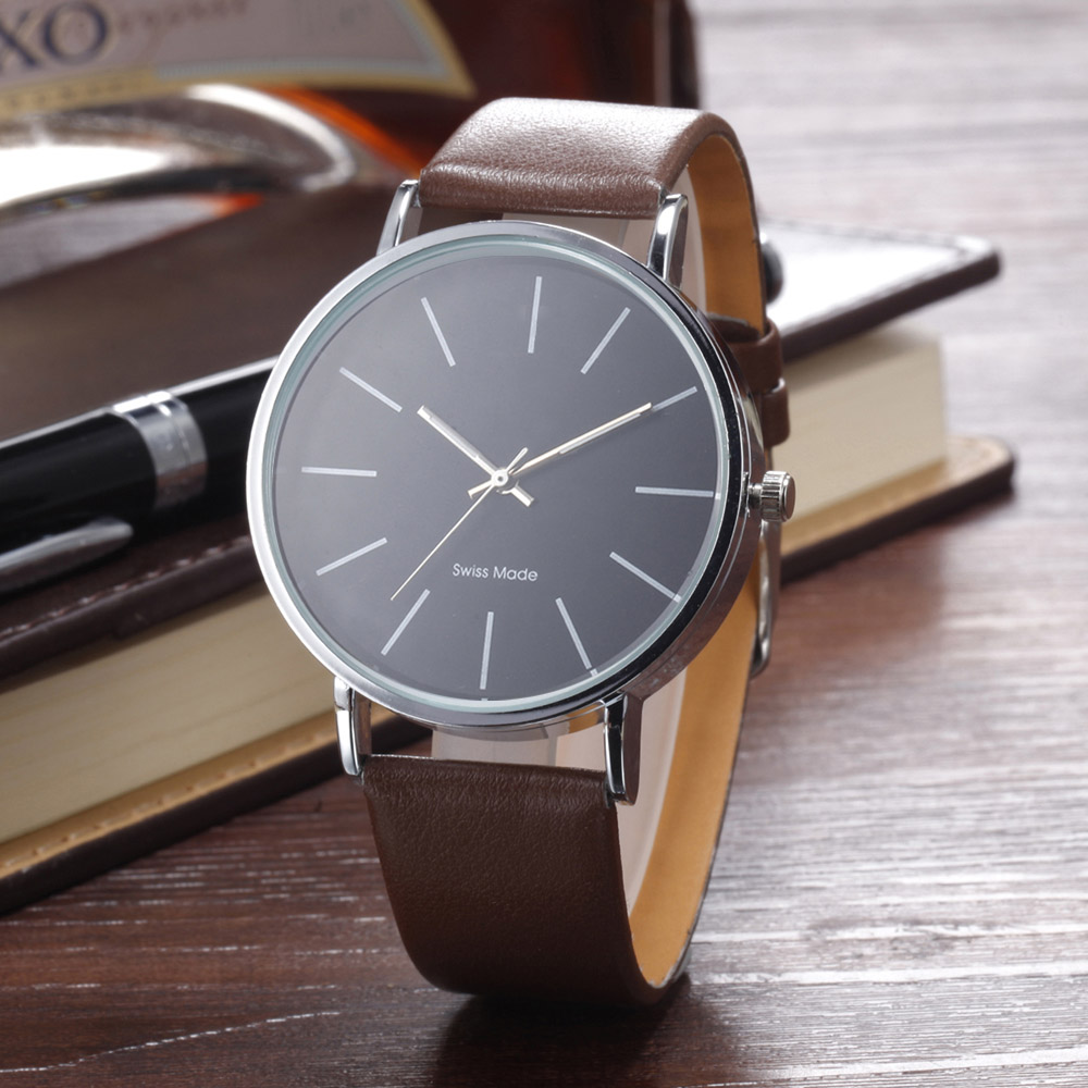 

Fashion Brand women men Unisex Leather strap quartz wrist watch 2474, Black black white