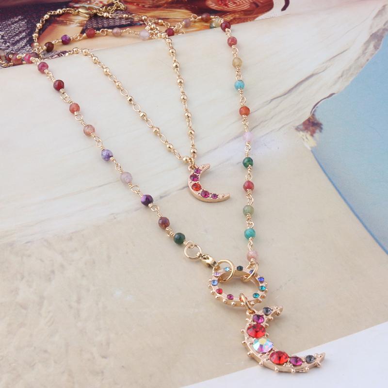 

Chokers Crescent Moon Necklace Blue Nationality Natural Stone Multilayer Bohemia Stainless Steel Jewelry Wholesa Stainles