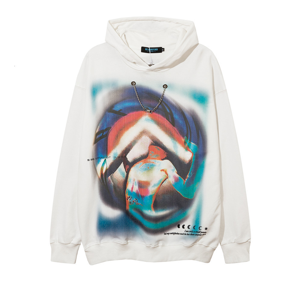 

Sweatshirts Necklace decoration Abstract printing mens high street fashion brand loose long sleeve dark wind Pullover Hoodie, White