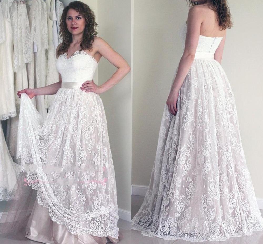 

2021 New Vestidos Noiva Simple Sweetheart Lace Wedding Es Floor Length a Line Sash Bridal Gowns Robe De Mariage Vintage 2t5o, White