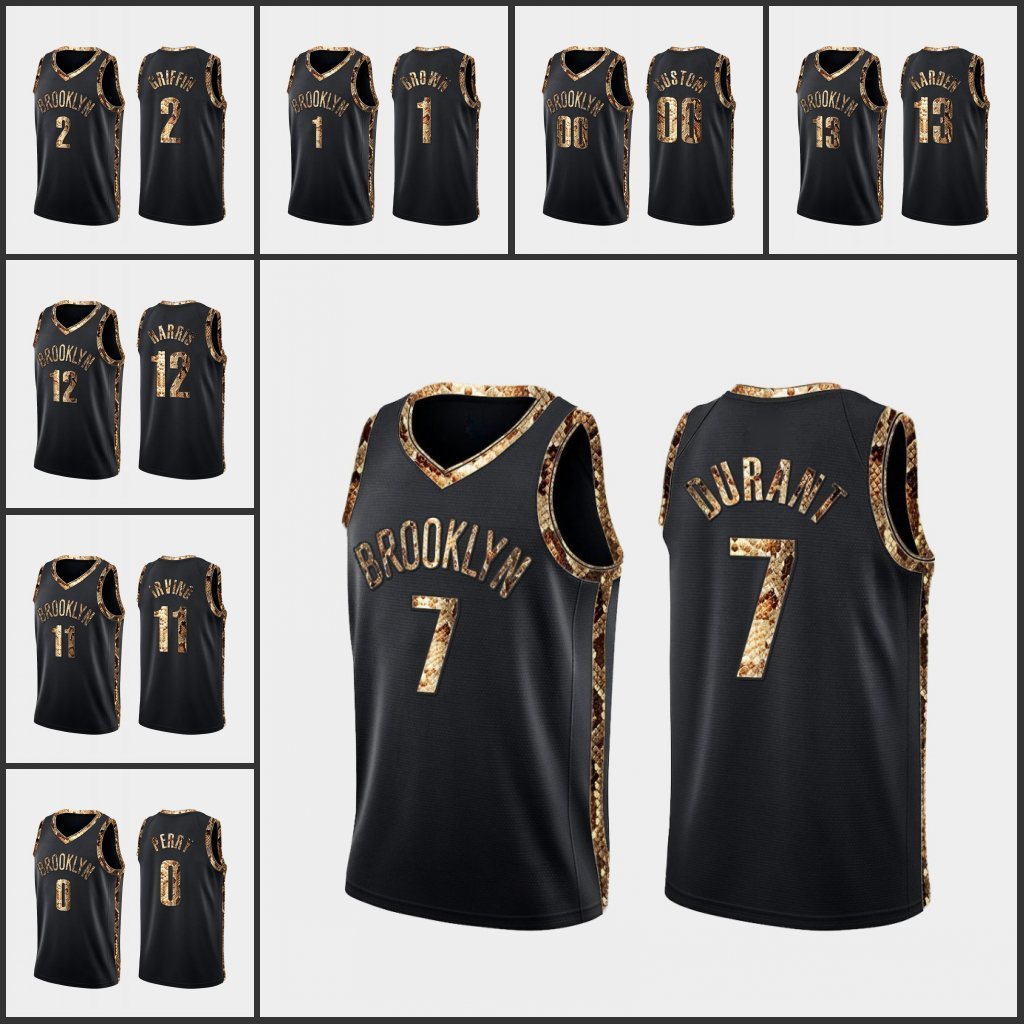 

Men Brooklyn's Nets's James's Harden Kyrie Irving Kevin Durant Reggie Perry Bruce Brown Joe Harris Custom Black Real Python Skin Jersey, Black;red