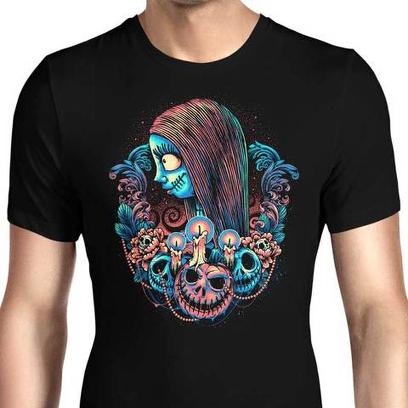 

European-style Skull Girl Pattern Ins Wind Round Neck Short-sleeved T-shirt for Men and Women, Comfortable and Loose, White;black