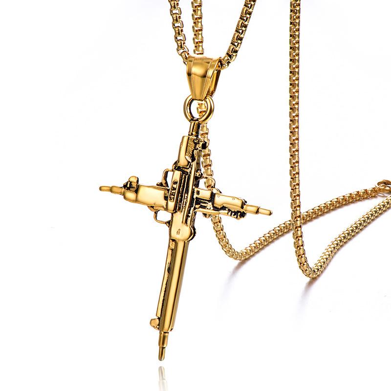 

Pendant Necklaces Punk Stainless Steel Gun Cross For Men Rock Jewelry Drop