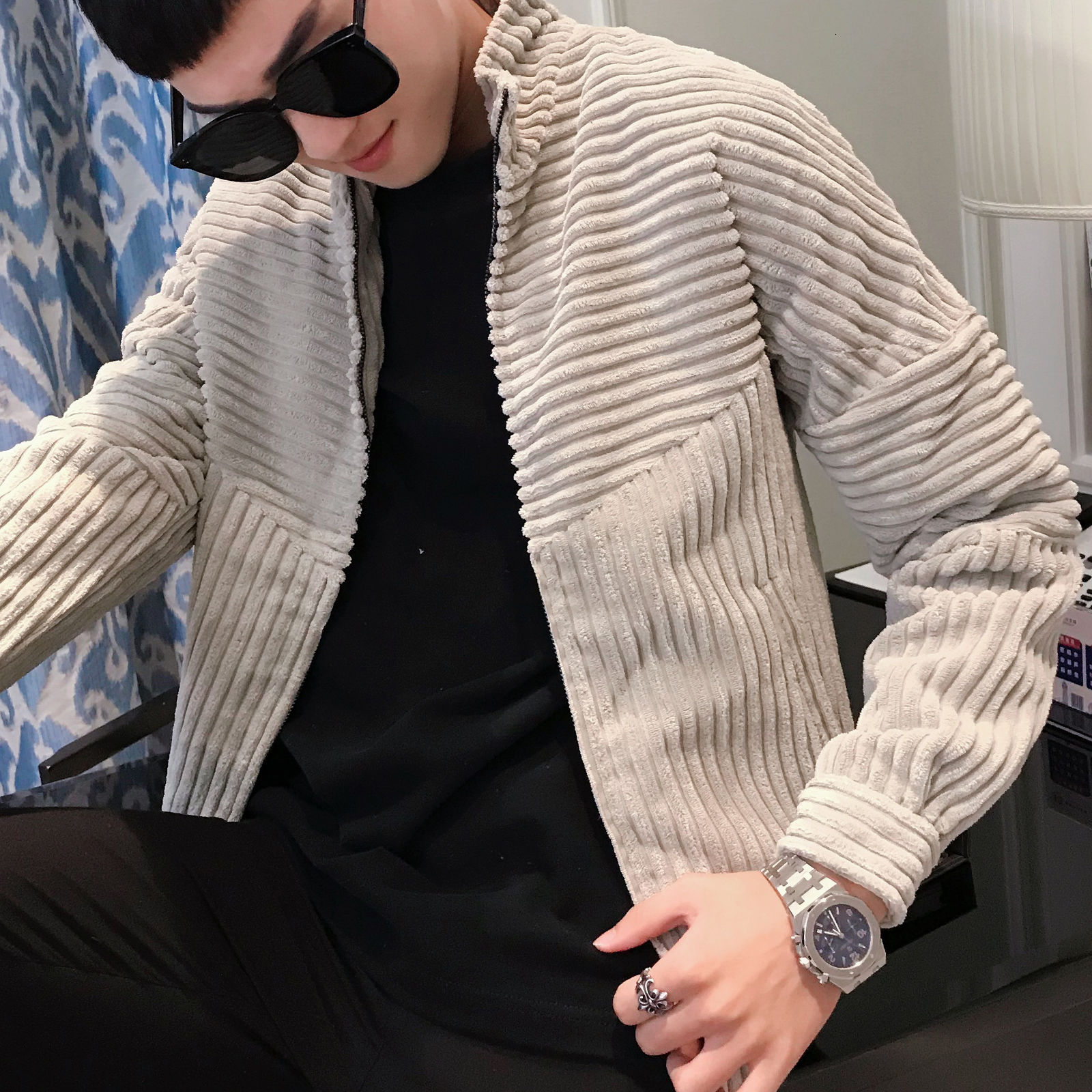 

New Spring 2021 Corduroy Men's Gray Embroidery Vintage Bomber Club Outfit Men Fashion Brand Male Jacket Eqe8, Dark gray