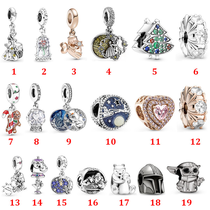 

Genuine 925 Sterling Silver Fit Pandora Bracelet Charms New Santa Style Fixed Buckle DIY Accessories Beads Love Heart Blue Crysta Charm For, Black