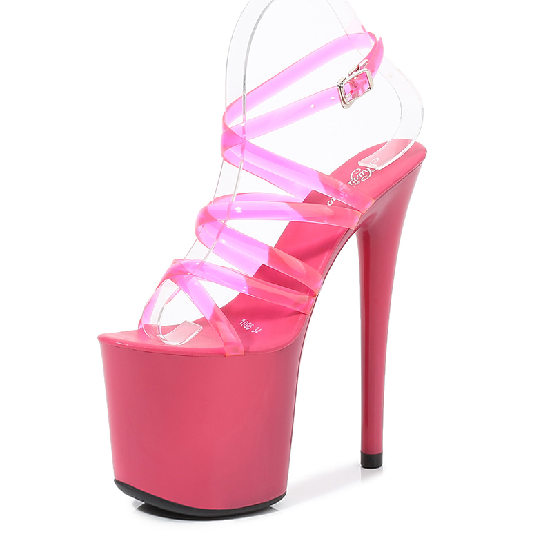 

2021 New Summer Six Three Inches Clear Because You're Strapped High Shoes Woman Cross Section Sandals Size 43 K8ql, Pink