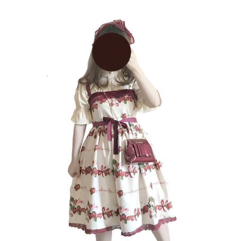 Party Dresses Summer Lolita Kawaii Strap Dress Women Gothic Black Suspender Cute Strawberry Rabbit Lace Bow Red Vintage Cosplay PL-image-703580605