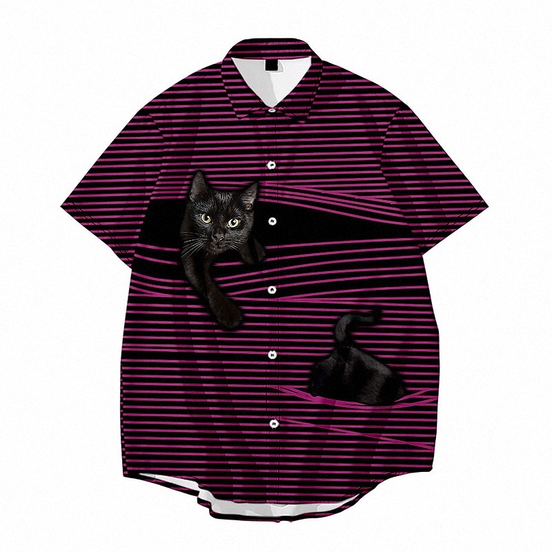 Chemise Homme 3D Imprimé à rayures Chat à rayures Turndice Daily Holiday 3D Print Touche à manches courtes Tops Casual Fashion Noir / Blanc Noir