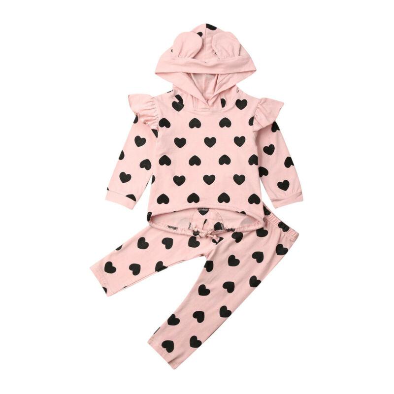 

Clothing Sets Child Born Baby Girls Kid Tops Hooded Pullover Solid Long Sleeve Girl Cloths Trousers Pants Clothes 2PCS 0-5 Years, As pic