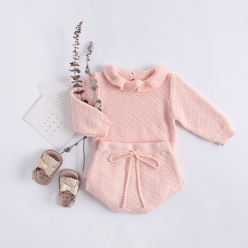 

2021 New Autumn Winter Newborn Girls Knit 2pcs Infant Princess Sweater+bloomer Baby Clothing Set Orv0, Pink