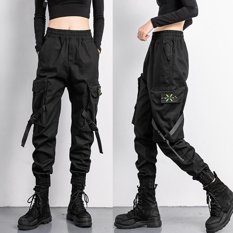 

New 2021 Women Elastic Waist Loose Streetwear Cargo Women's Fashion Ankle-length Jogging Ladies Plus Szie Casual Pants 38e7, K11 black