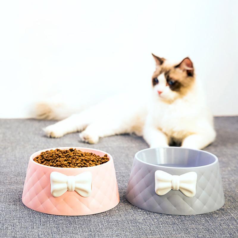 

Dog Bowls & Feeders Pet Feeder Bowl Cute Bowknot Puppy Grain Dish Leak-proof Pets Cat Water Feeding Container Supplies