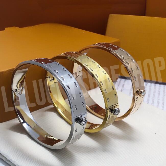 

High Quality Stainless steel Letter Print Bracelet Men Women 3 Colors Double Row Gold Bracelets Chain Luxury Bangle Wedding Hip-hop