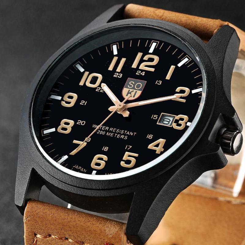 

Wristwatches Brand Sport Military Watches Fashion Casual Quartz Watch Leather Analog Men Nice PopNice Luxury Wristwatch Relogio Masculino, Khaki